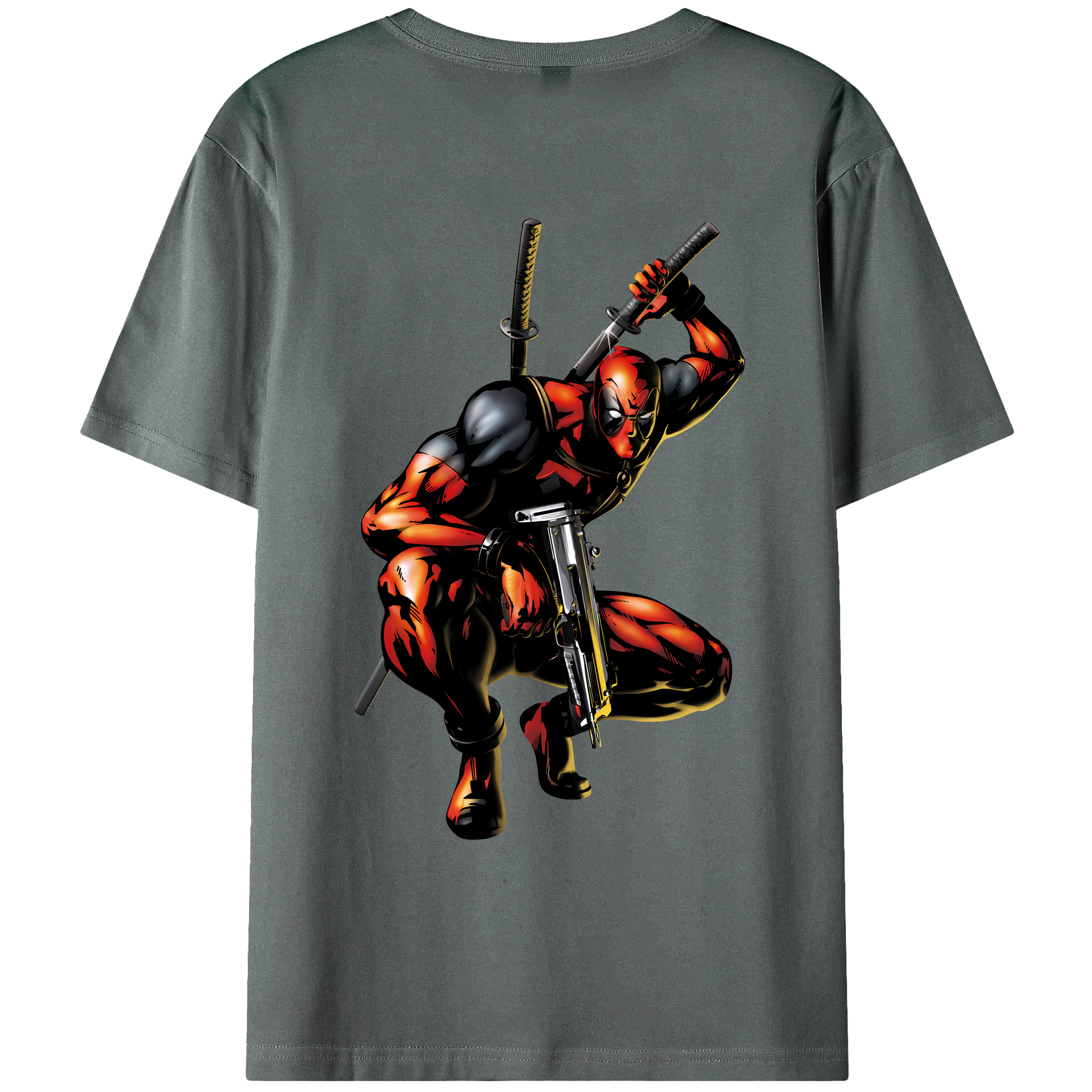 （画像用） Deadpool デッドプール 綿100％ メンズ半袖Tシャツ（バックプリント） 通気性
